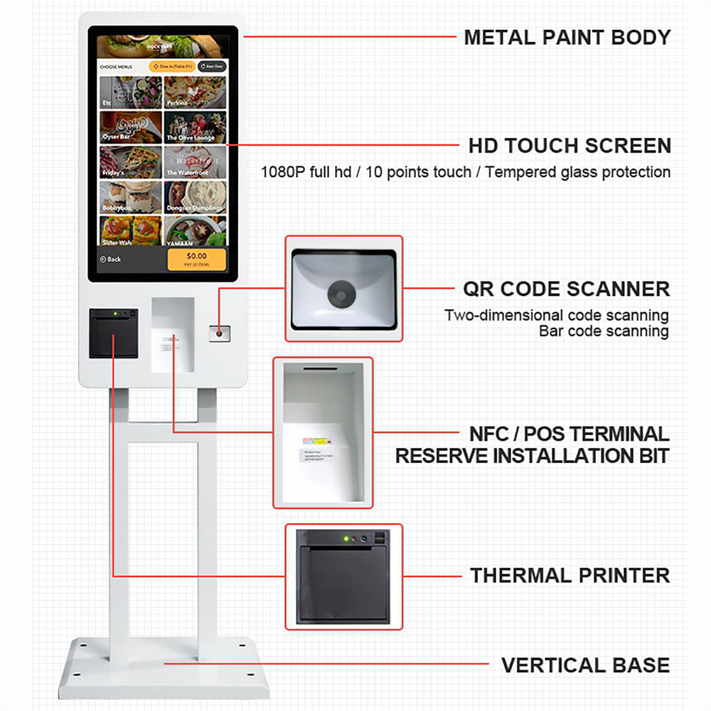 MASUNG MS-S6 Imprimante de Billets Android Os Kiosque de Caisse à Écran Tactile en Libre-Service à Montage Mural Personnalisé de 32 Pouces avec Logiciel